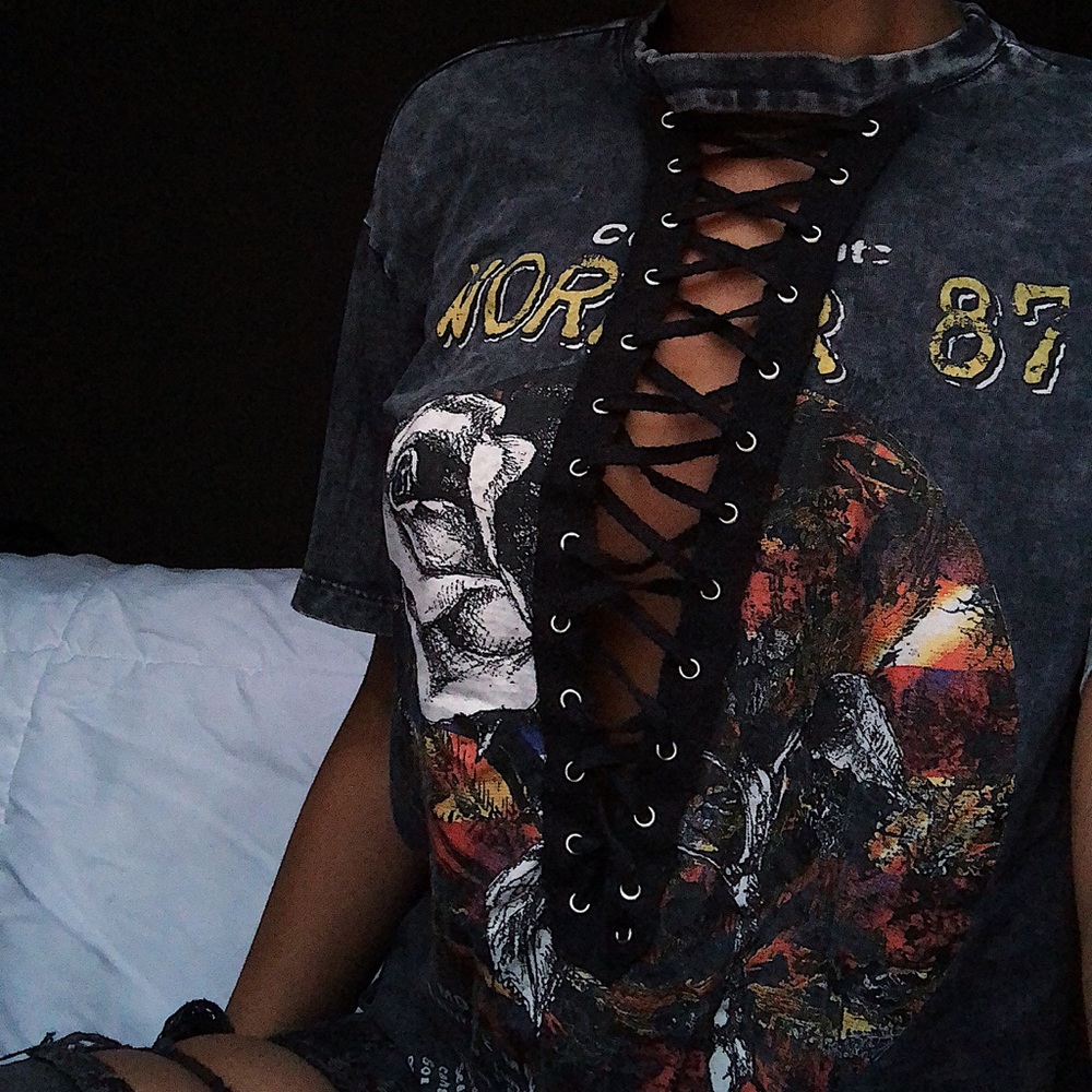 Lace Up Graphic Top